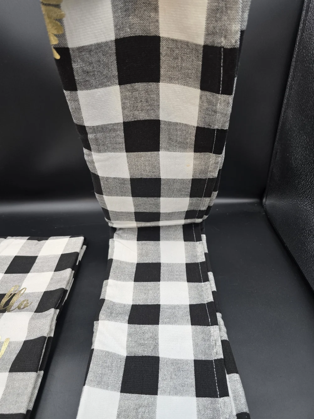 kate spade Black & White Buffalo Check Towels with Gold Sunflower